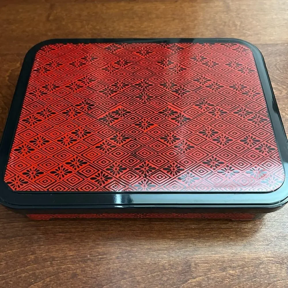 Japanese Bento Box, Black & Red Geometric Pattern, Nice Big Size For Adult Meal
